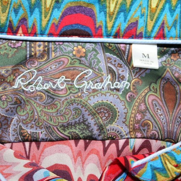 Robert Graham Womens Gabriela Chevron Print Rainbow Colorful Blouse Size Med NWT - Picture 7 of 11